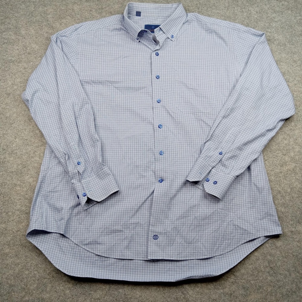 David Donahue Shirt Mens 2XL Blue Micro Check Button Down Collar Long Sleeve